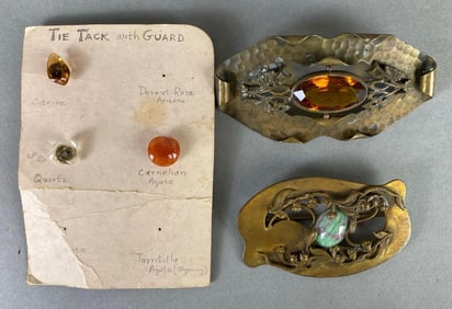 Group of Brass and Hardstone Pins and Tie Tacks
