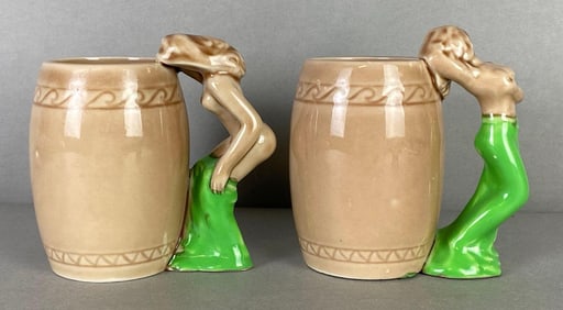 Group of 2 Risqué Pin-Up Striptease Ceramic Mugs