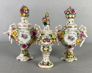 Schierholz German Porcelain Cherub Lidded Potpourri Jars
