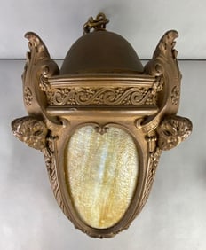 Large Ornate Plaster Light Fixture with Slag Glass Panel