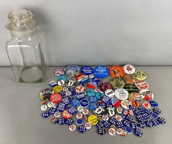 Group of Assorted Button Pins and More