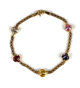 14K Gold Heart Multi-Gemstone Link Bracelet