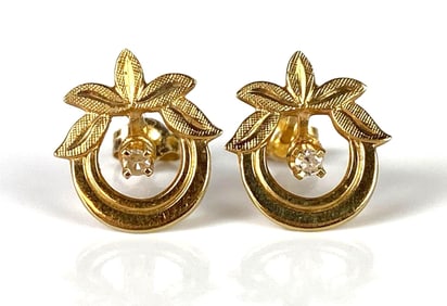 Pair of 14K Gold Diamond Wreath Stud Earrings