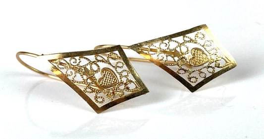 Pair of 14K Gold Filagree Earrings