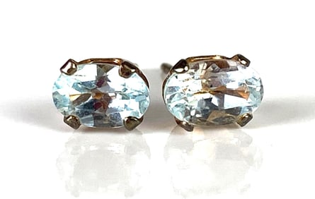 Pair of Sterling Silver Vermeil Blue Topaz Stud Earrings