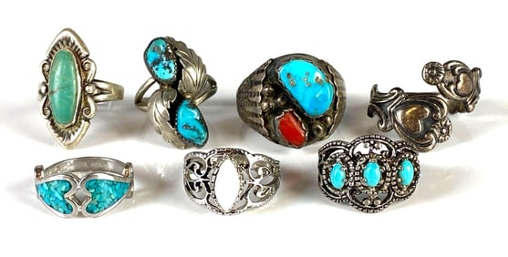 Group of Sterling Silver Native American Style Rings and More