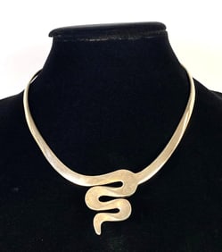 Mexico Sterling Silver Serpent Cuff Necklace