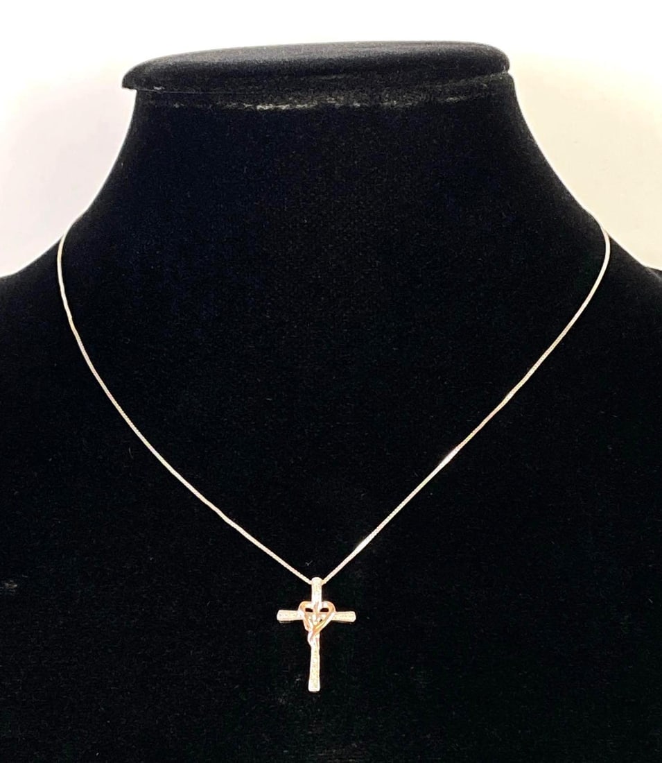 Sterling Silver Diamond Cross Pendant Necklace (1 of 5)
