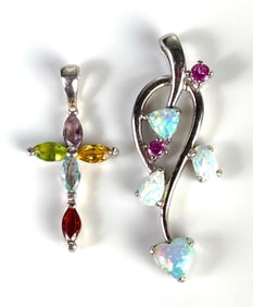Group of 2 Sterling Silver Gemstone Necklace Pendants