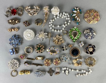 Group of Costume Jewelry Brooches and More
