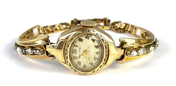 Bulova 10K Rolled Gold Plate CZ Womens Wristwatch