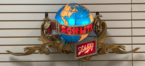 Large 1976 Schlitz Globe Light Up Motion Advertising Beer Sign