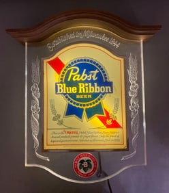 Pabst Blue Ribbon Beer Crystal Heritage Light Up Advertising Back Bar Display