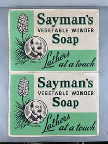 Group of 2 Vintage Saymans Vegetable Wonder Soap Cardboard Advertising Signs