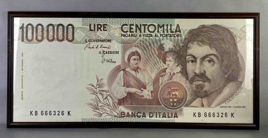 Italian 100,000 Lire Banknote Framed Print