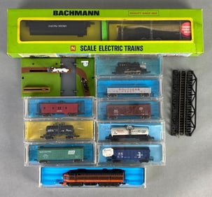 Group of N Scale Electric Train Cars and More