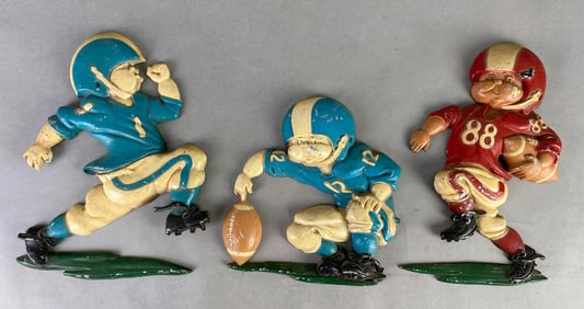 Group of 3 1976 Homco Metal Boy Football Players Wall Art