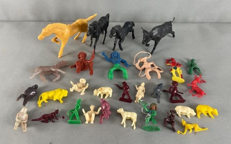 Group of Vintage Plastic Western Figures and Horses