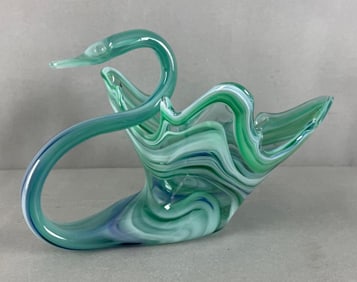 Vintage Mid Century Sooner Blown Art Glass Swan Bowl