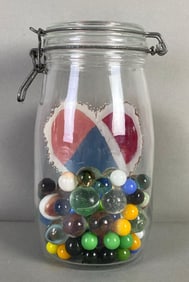 1989 Mason Jar of Assorted Marbles