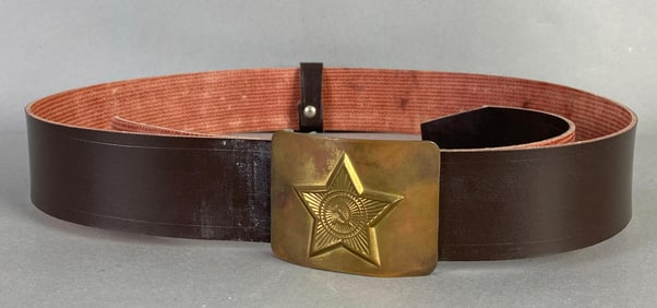 USSR Soviet Union Leather Belt With Brass Buckle