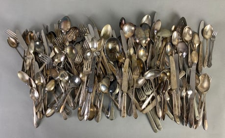 Large Group of Assorted Steel and Silver Plate Flatware