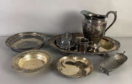Group of Silver Plate Dinnerware and More