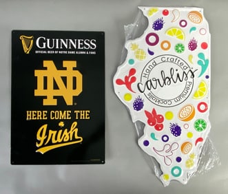 Group of 2 Embossed Metal Advertising Signs