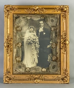 Antique Wedding Day Shadow Box With Gilt Frame
