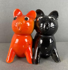 Vintage Japanese Porcelain Halloween Cats Salt and Pepper Shaker