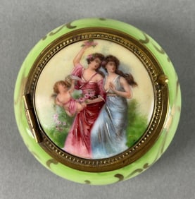 Antique Victorian Style Porcelain Pill Box with Mirror