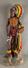 Hand Painted Native American Chief Plaster Statue