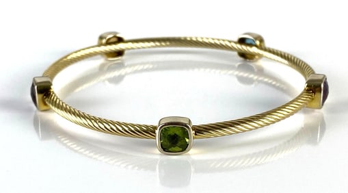 14K Gold Multi-Gemstone Bangle Bracelet
