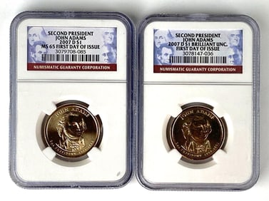 Group of (2) 2007 P NGC Graded MS65 UNC Presidential Dollars