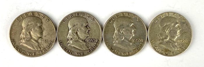 Group of 4 Franklin Silver Half Dollars