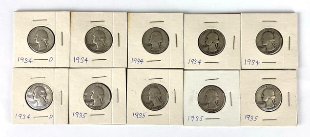 Group of 10 1930's Washington Silver Quarters