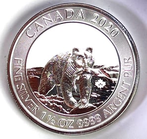 HTF 2020 Canada Kermode Spirit Bear 1 1/2 oz .9999 Fine Silver Round BU