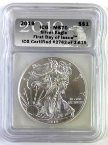 2019 US Mint Silver Eagle 1 oz ICG MS70 Fist Day Issue