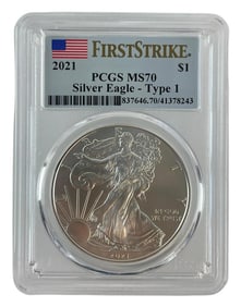 2021 US Mint Silver American Eagle .999 Fine Silver PCGS MS70 Type 1