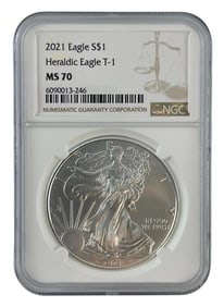 2021 Heraldic Eagle US Mint Silver American Eagle .999 Fine Silver T1 NCG MS70