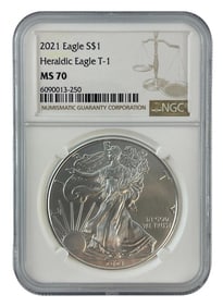 2021 Heraldic Eagle US Mint Silver American Eagle .999 Fine Silver T1 NCG MS70