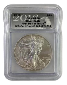 2013 ICG Graded MS 70 American Silver Eagle 1 oz. Fine Silver Dollar