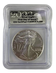 2022 ICG Graded MS 70 American Silver Eagle 1 oz. Fine Silver Dollar