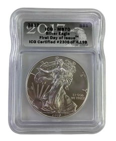 2017 ICG Graded MS 70 American Silver Eagle 1 oz. Fine Silver Dollar