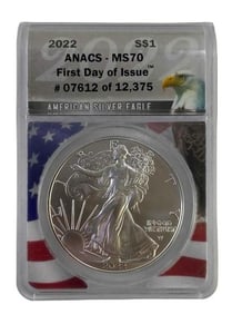 2022 ANACS Graded MS 70 American Silver Eagle 1 oz. Fine Silver Dollar