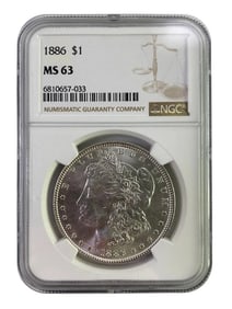 1886 NGC Graded MS 63 US Morgan Silver Dollar