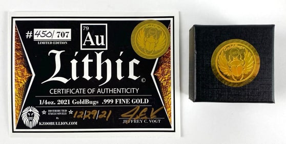 2021 GoldBugs Lithic 1/4oz .999 Fine Gold Hand-Poured Round