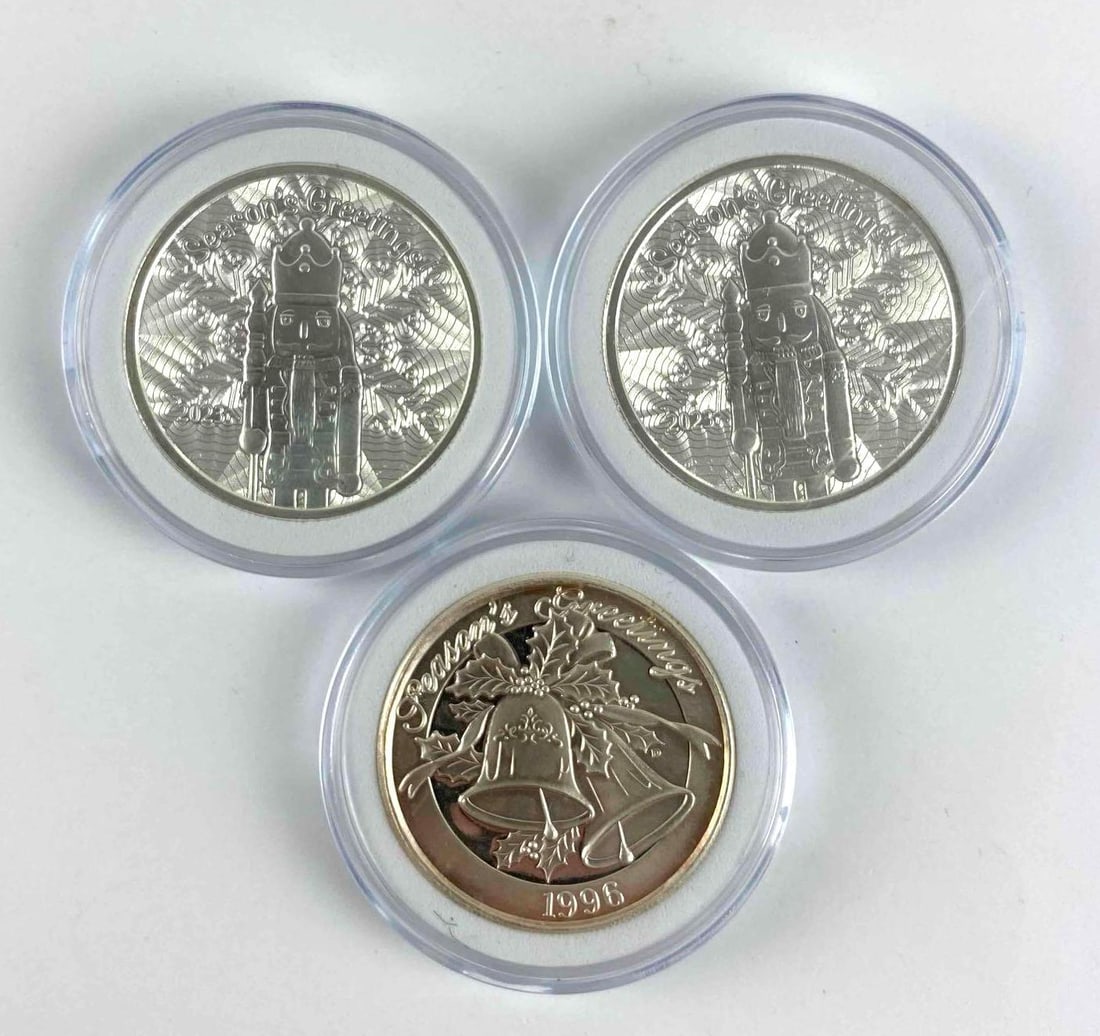 Group of (3) Christmas One oz. 999 Fine Silver Rounds (1 of 2)