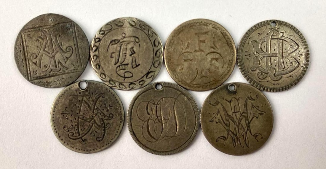 Group of (7) Seated Liberty Dime Love Tokens (1 of 2)