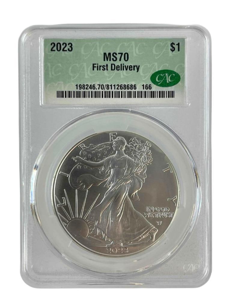 2023 First Delivery US Mint American Eagle .999 Fine Silver CAC MS70 (1 of 2)